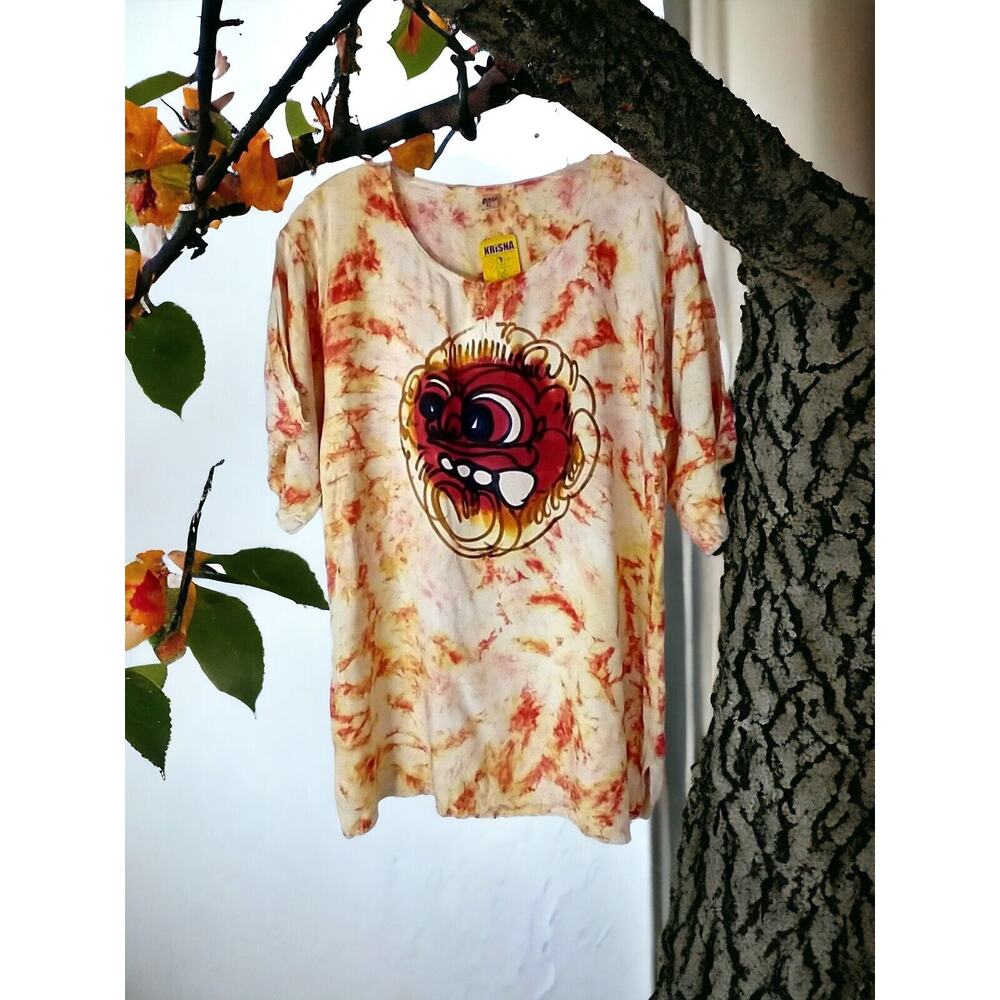 NWT Krisna Bali Short Sleeve Graphic Tie-Dye T-Shirt Size XL - Red/Yellow Blend